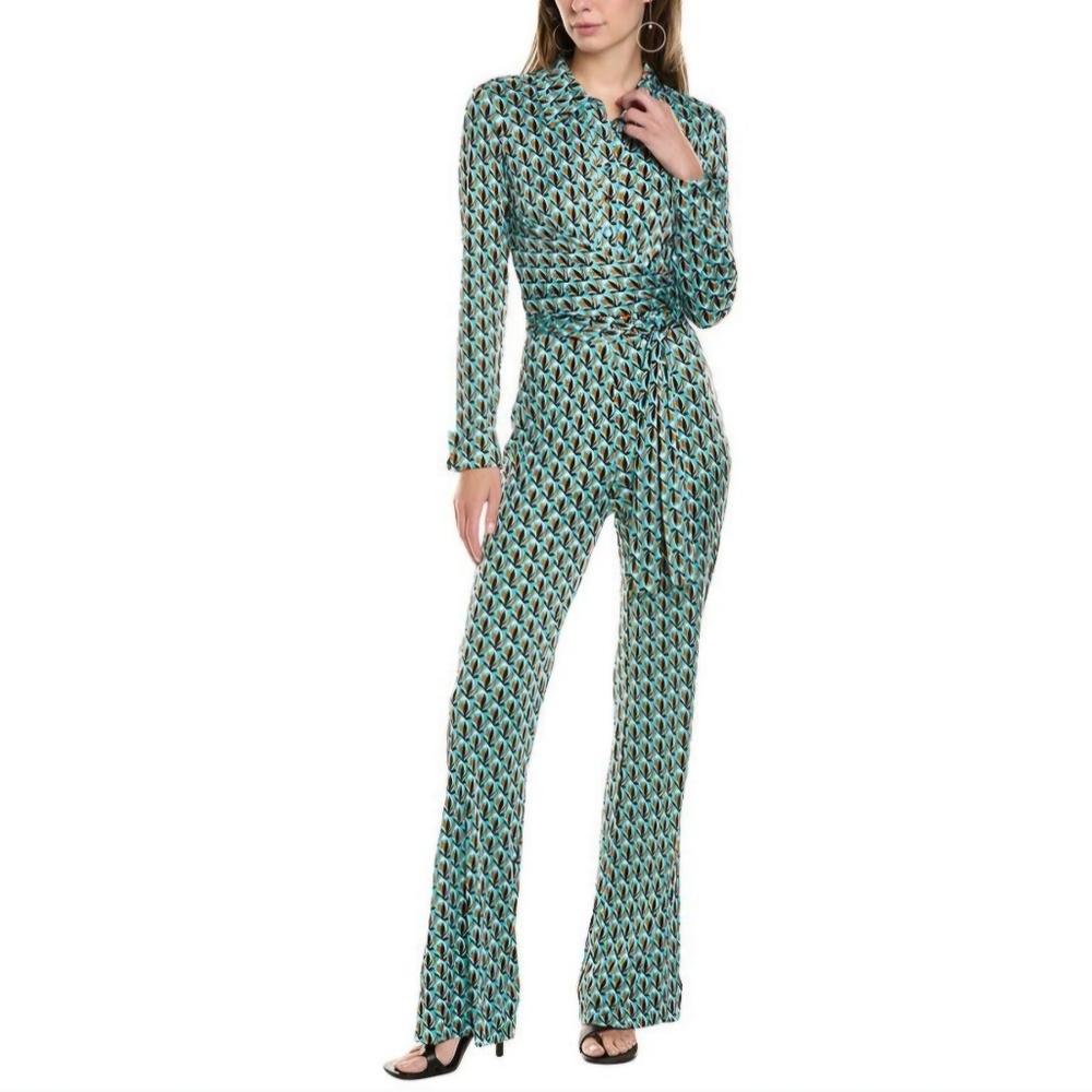 DVF Michele Jumpsuit Fleurgeo Summer Turquoise Sz L